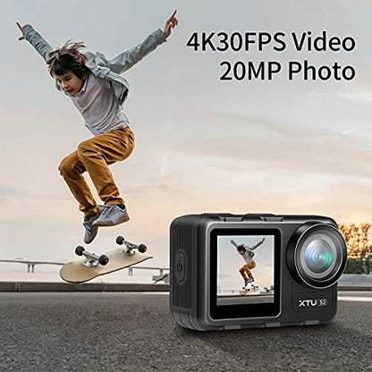 Waterproof WiFi Action Camera, 20MP Dual Screen, EIS, Remote, 166° Wide Angle