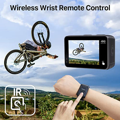 Waterproof WiFi Action Camera, 20MP Dual Screen, EIS, Remote, 166° Wide Angle