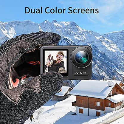 Waterproof WiFi Action Camera, 20MP Dual Screen, EIS, Remote, 166° Wide Angle