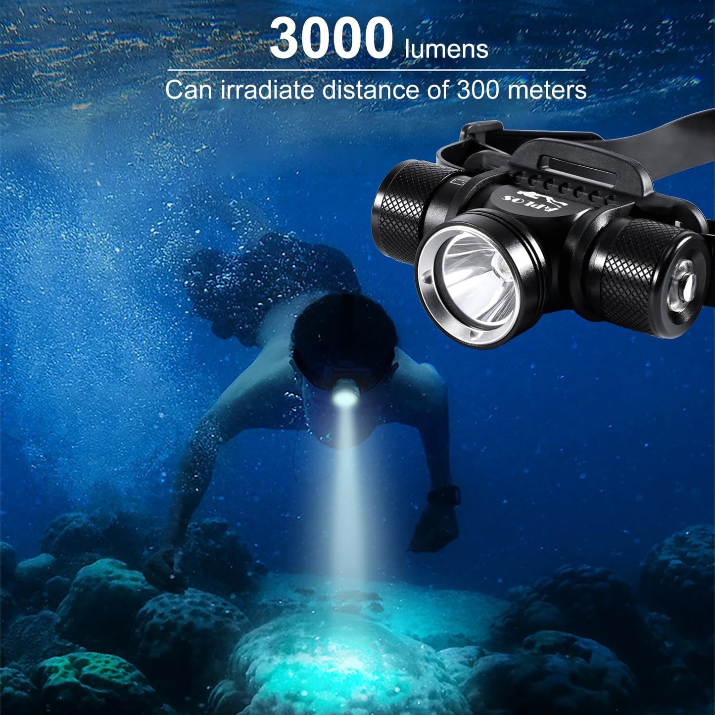 Rechargeable Diving Headlamp, IP68 Waterproof