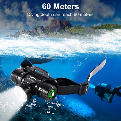 Rechargeable Diving Headlamp, IP68 Waterproof