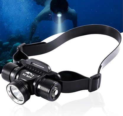 Rechargeable Diving Headlamp, IP68 Waterproof